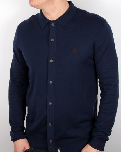 Pretty Green Mandeville Strickhemd Marineblau