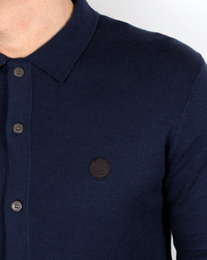 Pretty Green Mandeville Strickhemd Marineblau