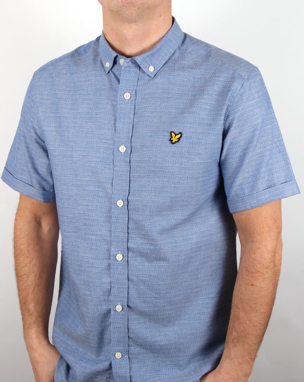 Lyle And Scott – Kurzärmliges, mehrfarbiges Laufstichhemd in True Blue