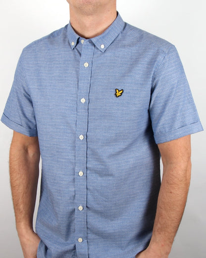 Lyle And Scott – Kurzärmliges, mehrfarbiges Laufstichhemd in True Blue