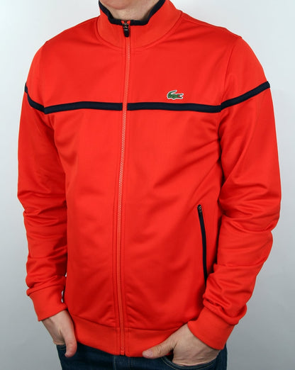Lacoste – Trainingsjacke mit feinen Streifen, Ätna-Rot/Marineblau