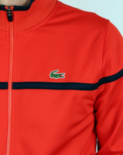 Lacoste – Trainingsjacke mit feinen Streifen, Ätna-Rot/Marineblau