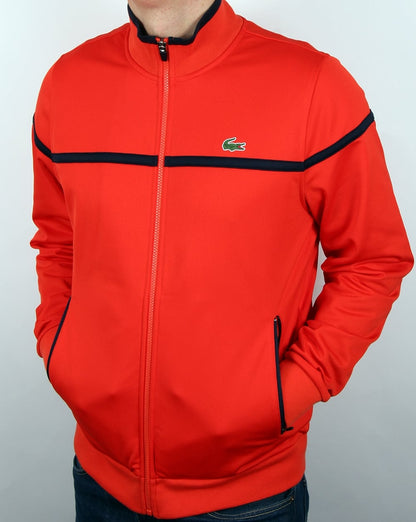Lacoste – Trainingsjacke mit feinen Streifen, Ätna-Rot/Marineblau