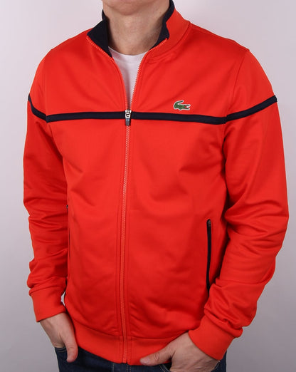 Lacoste – Trainingsjacke mit feinen Streifen, Ätna-Rot/Marineblau