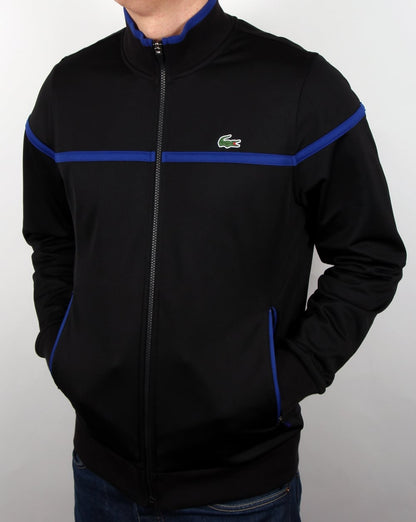 Lacoste – Trainingsjacke mit feinen Streifen in Schwarz/Französischblau