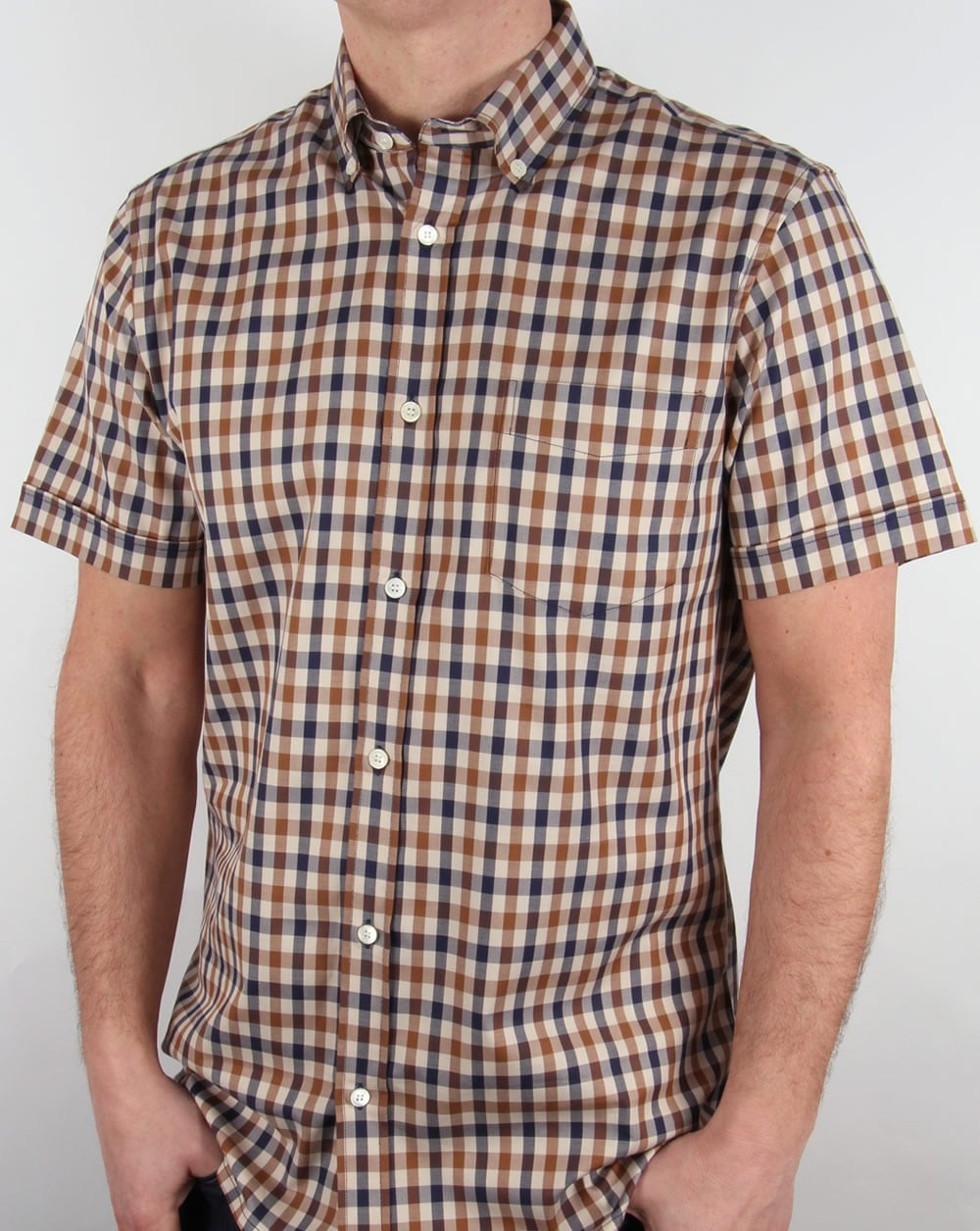 Aquascutum Emsworth Check Kurzarmhemd Vicuna