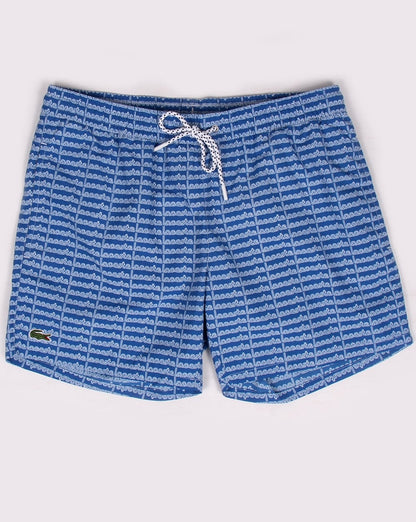 Lacoste – Badeshorts mit linearem Logo, Thermoblau