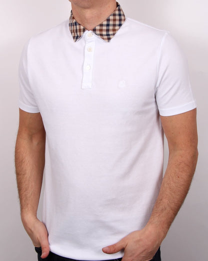Aquascutum – Nathan – Poloshirt mit kariertem Kragen, Weiß