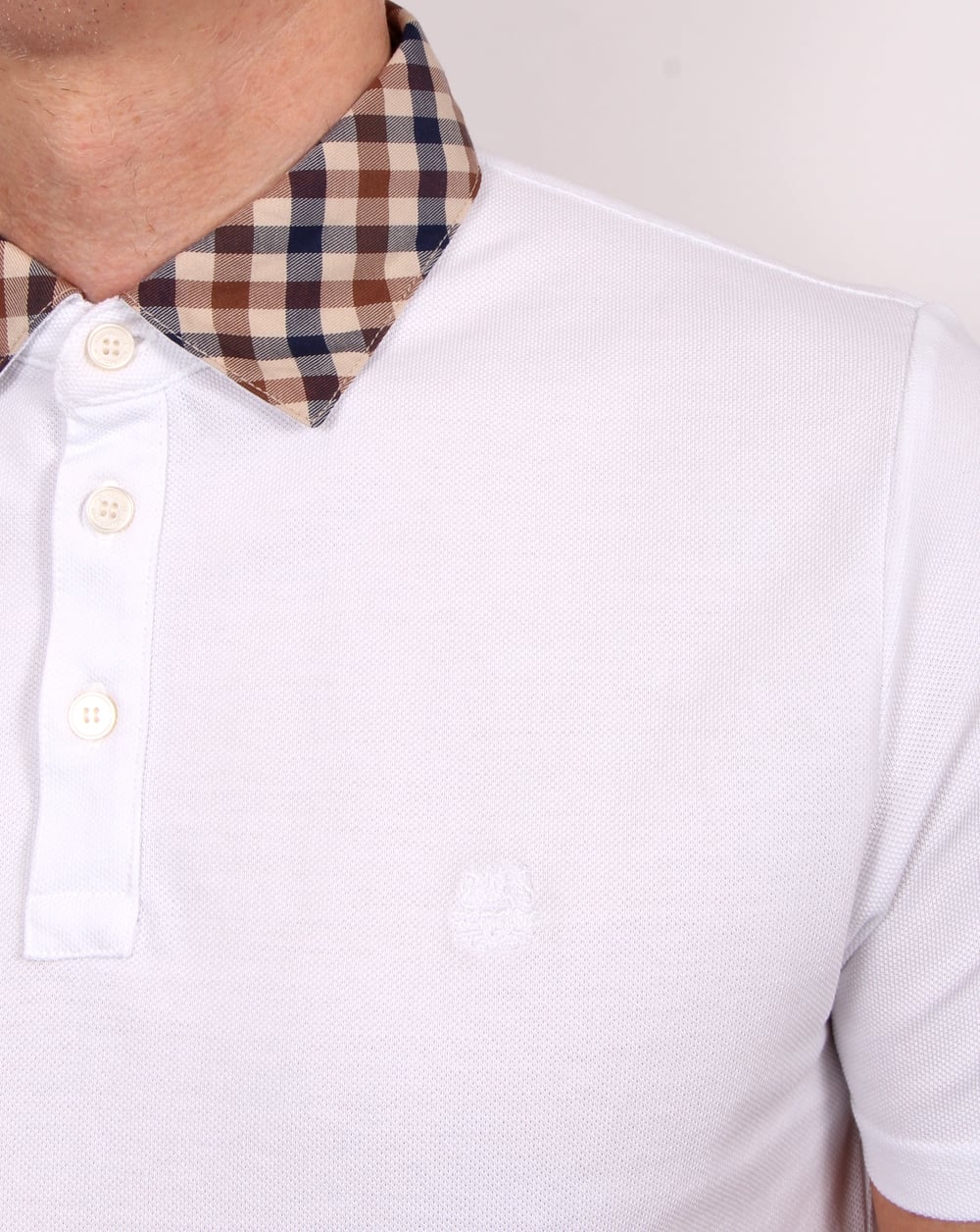 Aquascutum – Nathan – Poloshirt mit kariertem Kragen, Weiß