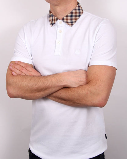 Aquascutum – Nathan – Poloshirt mit kariertem Kragen, Weiß