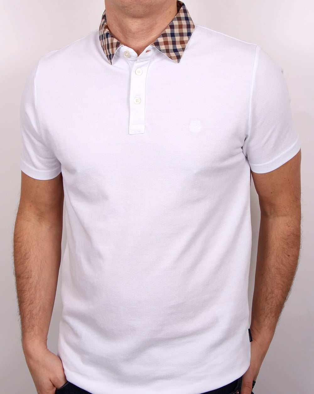 Aquascutum – Nathan – Poloshirt mit kariertem Kragen, Weiß