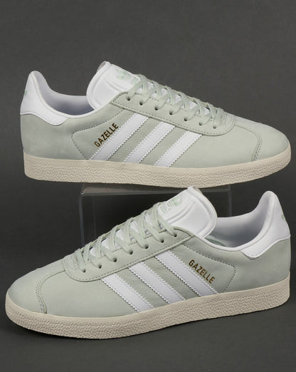 Adidas Gazelle Leder-Sneaker Leinengrün/Weiß