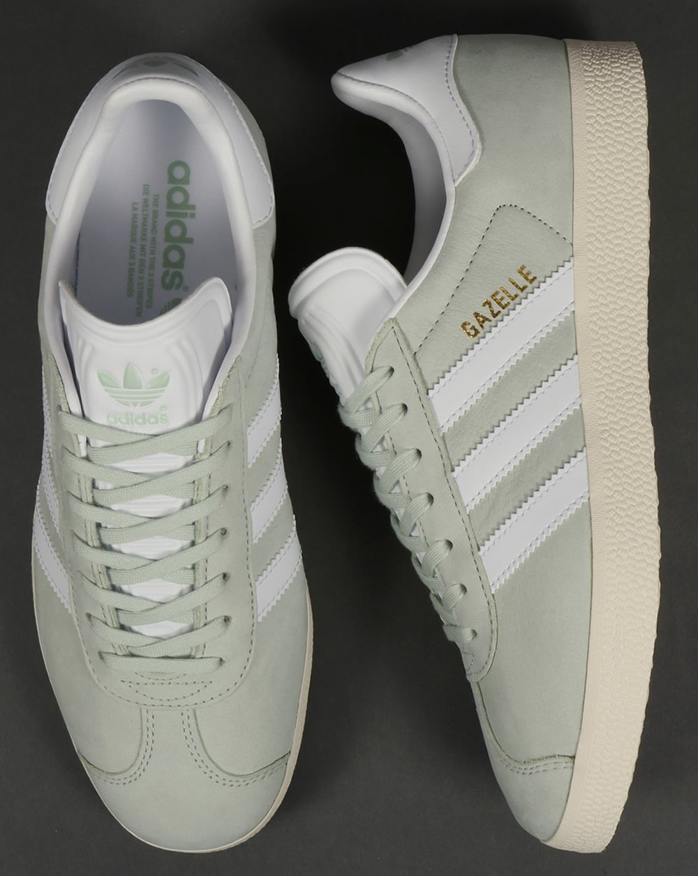 Adidas Gazelle Leder-Sneaker Leinengrün/Weiß