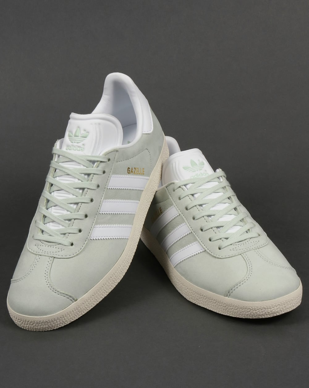 Adidas Gazelle Leder-Sneaker Leinengrün/Weiß
