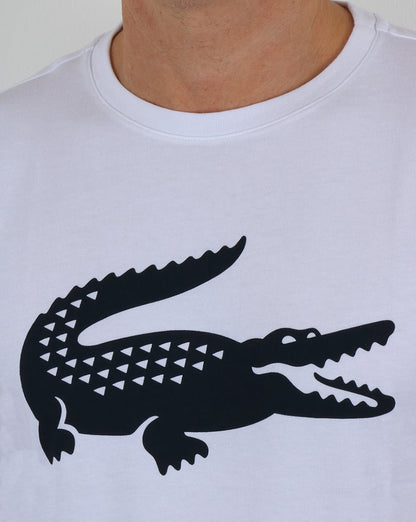 Lacoste T-Shirt mit Kroko-Print, Weiß/Marineblau