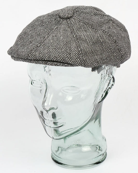 80er Casual Classics Fischgräten-Newsboy-Mütze Grau