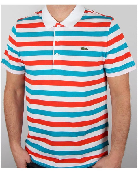 Lacoste Fine Stripe Polo Shirt White/red/blue