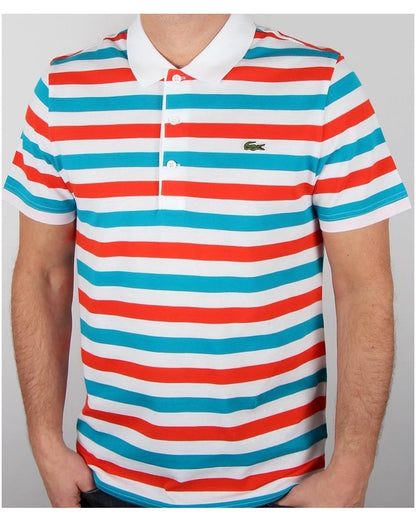 Lacoste Fine Stripe Poloshirt Weiß/Rot/Blau