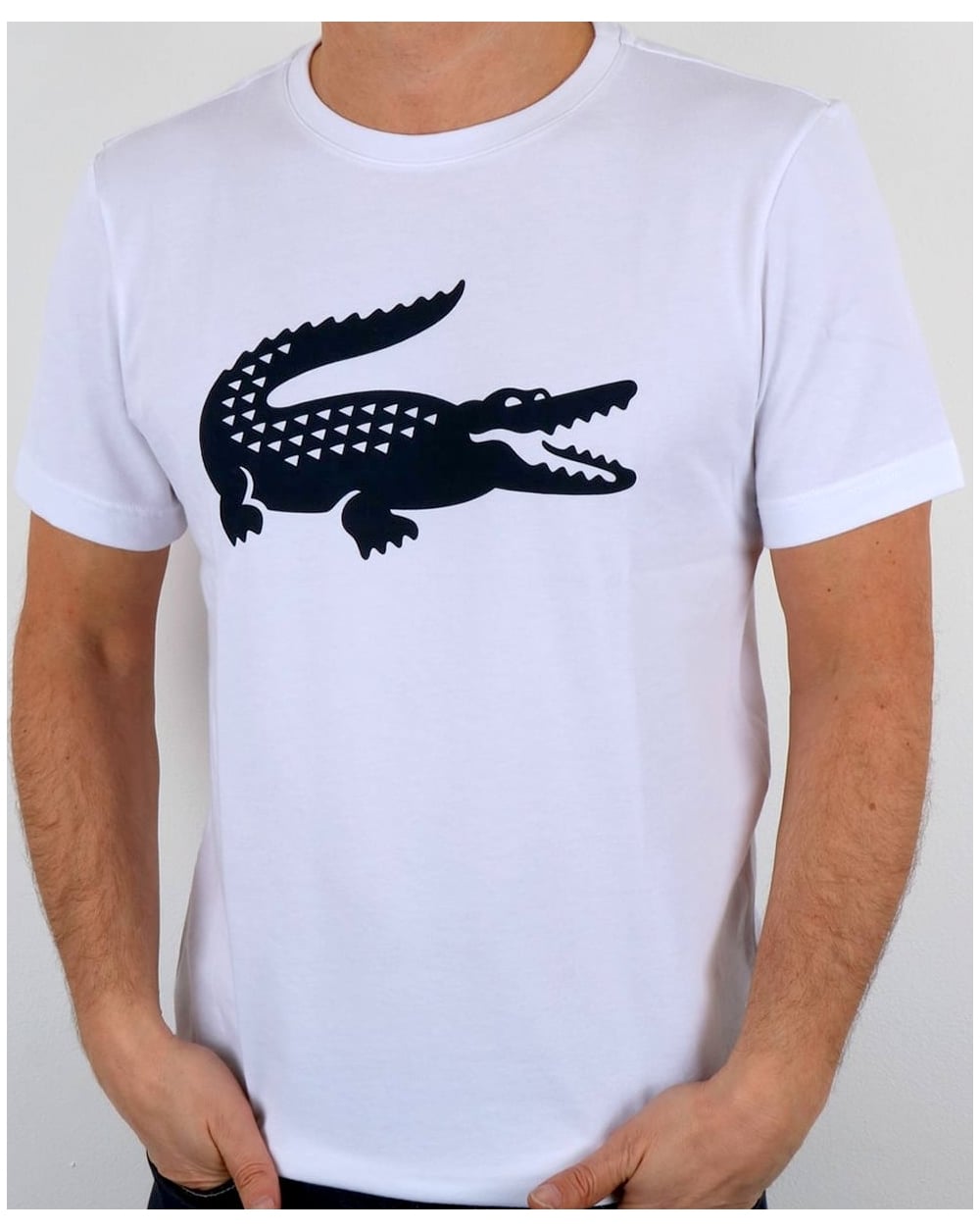 Lacoste T-Shirt mit Kroko-Print, Weiß/Marineblau