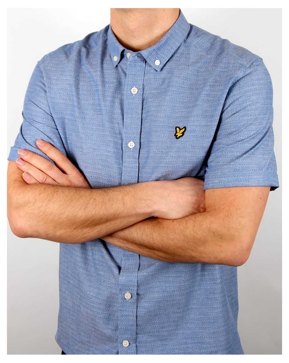 Lyle And Scott – Kurzärmliges, mehrfarbiges Laufstichhemd in True Blue