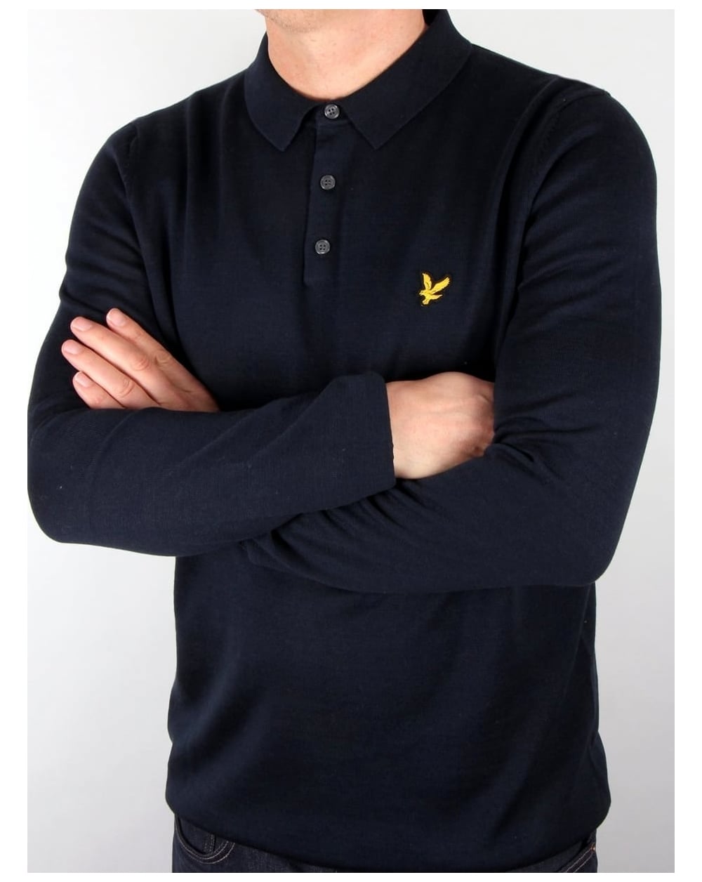 Lyle And Scott Gestricktes Poloshirt mit langen Ärmeln, Marineblau
