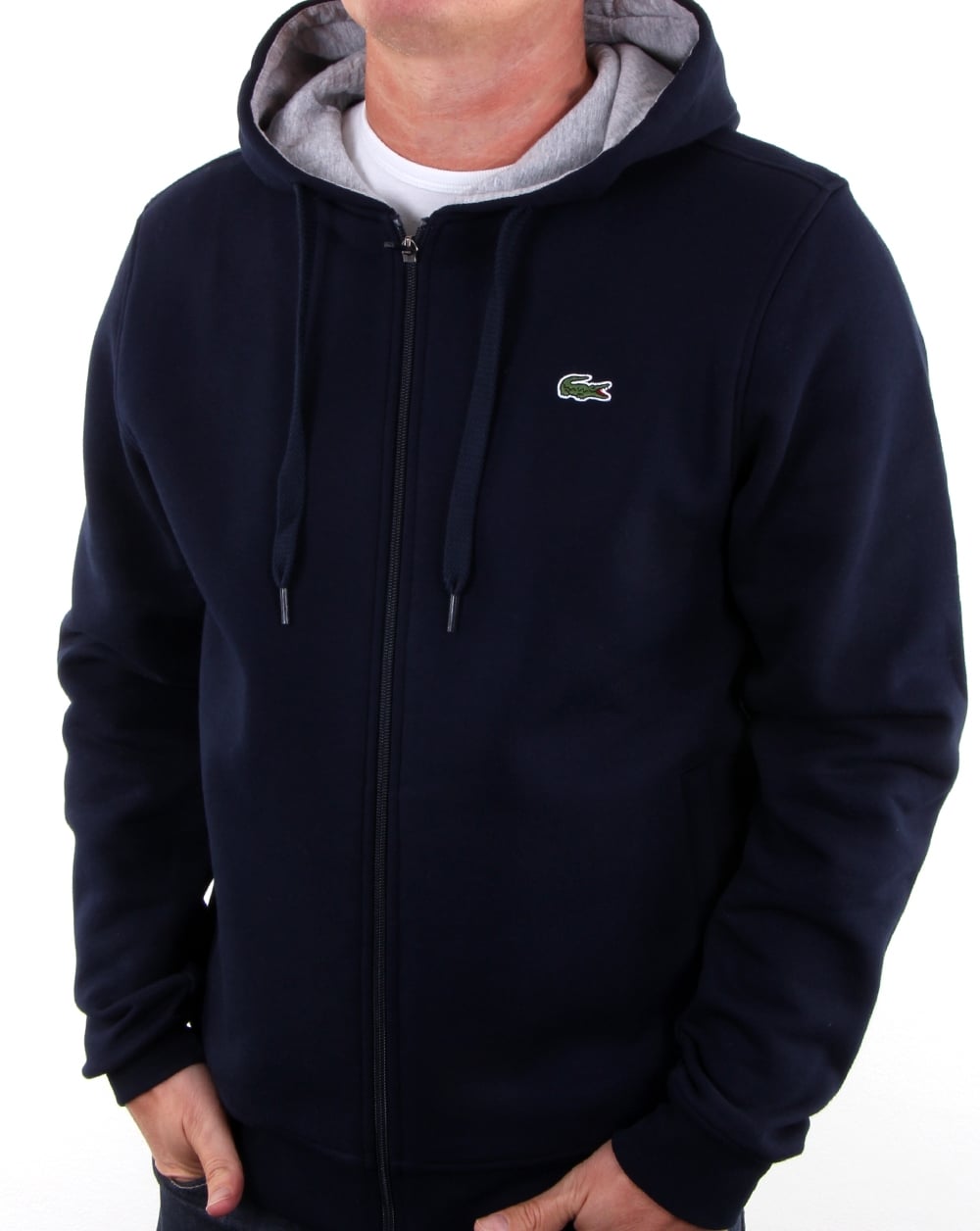 Lacoste – Kapuzensweatshirt mit durchgehendem Reißverschluss in Marineblau