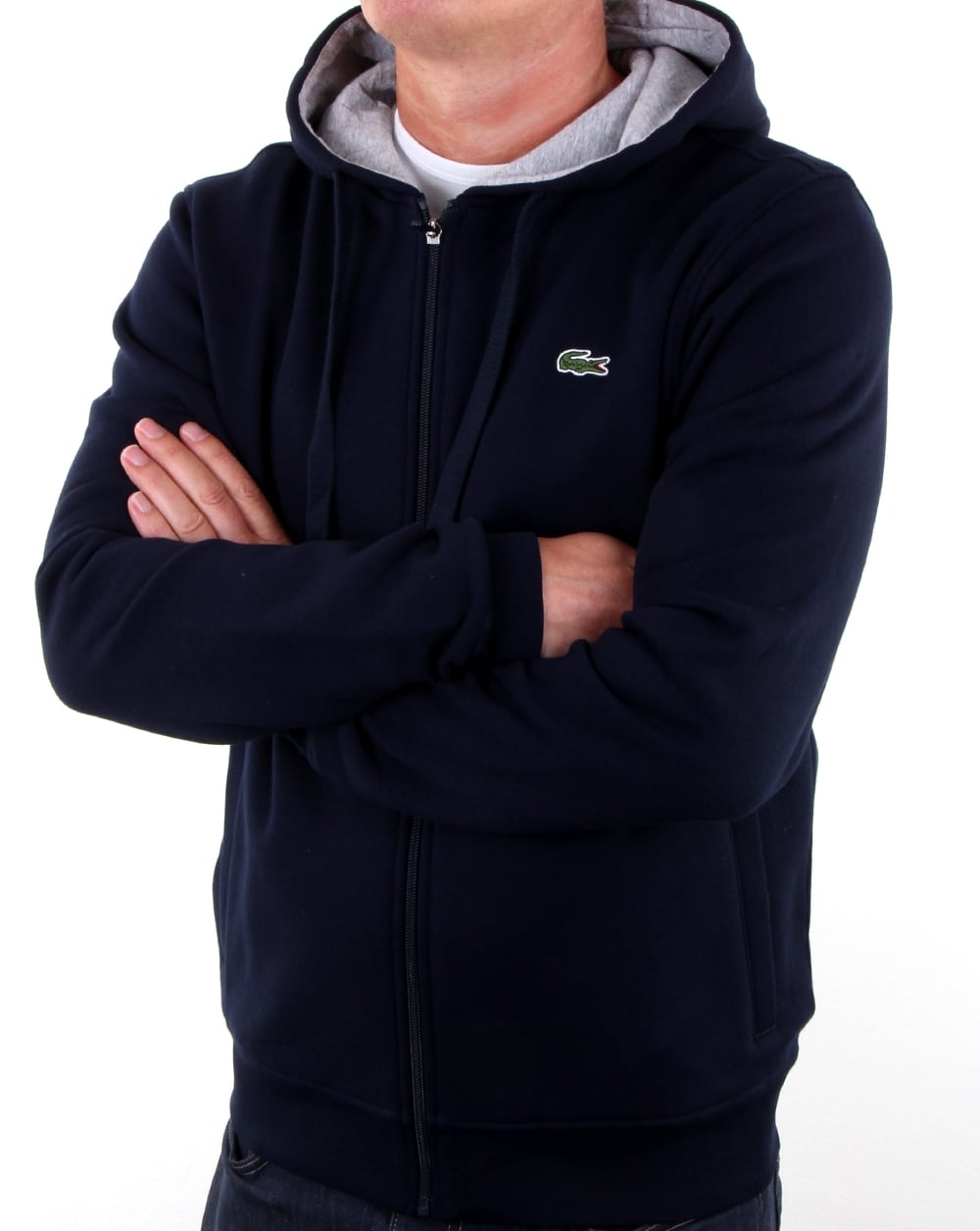 Lacoste – Kapuzensweatshirt mit durchgehendem Reißverschluss in Marineblau