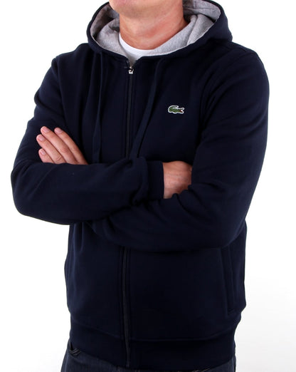 Lacoste – Kapuzensweatshirt mit durchgehendem Reißverschluss in Marineblau