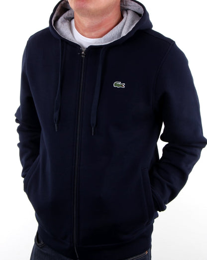 Lacoste – Kapuzensweatshirt mit durchgehendem Reißverschluss in Marineblau