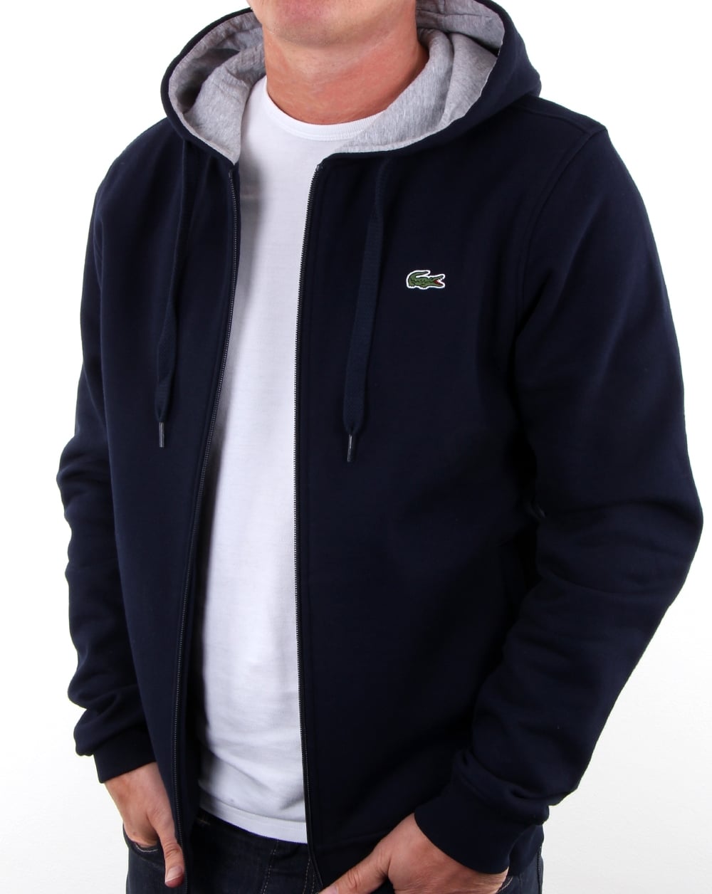 Lacoste – Kapuzensweatshirt mit durchgehendem Reißverschluss in Marineblau