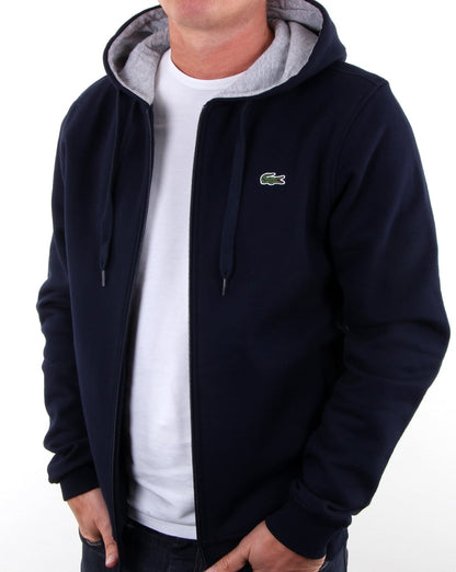 Lacoste – Kapuzensweatshirt mit durchgehendem Reißverschluss in Marineblau