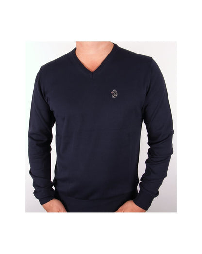 Luke Depardieu V-Ausschnitt-Pullover, dunkles Marineblau