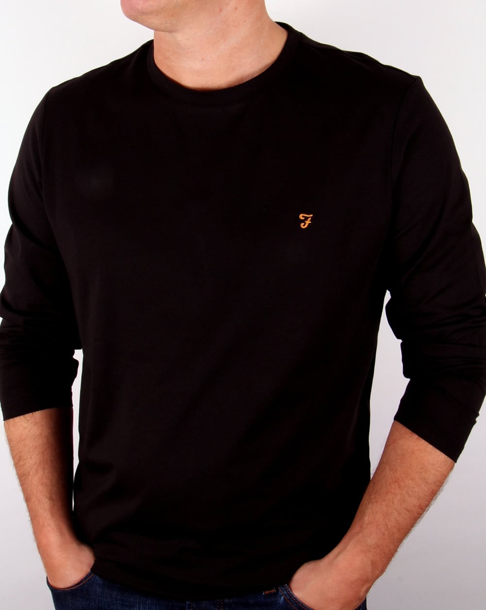 Farah – Langärmliges Denny-Logo-T-Shirt in Schwarz