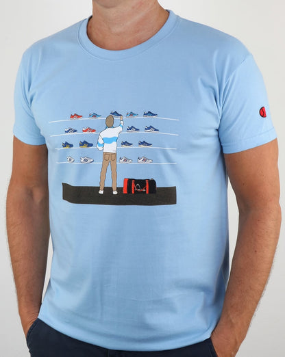 T-Shirt „Tales of Train Journeys“ aus den 80er-Jahren, Himmelblau