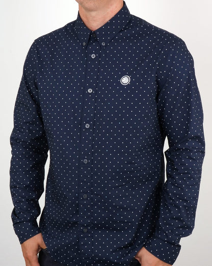 Pretty Green – Horlock – Langärmliges Hemd mit Punkten, Marineblau