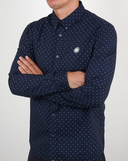 Pretty Green – Horlock – Langärmliges Hemd mit Punkten, Marineblau
