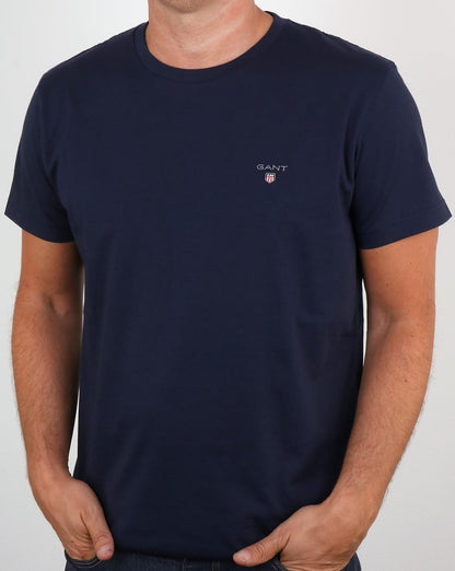 Gant Solides T-Shirt mit Rundhalsausschnitt, Marineblau