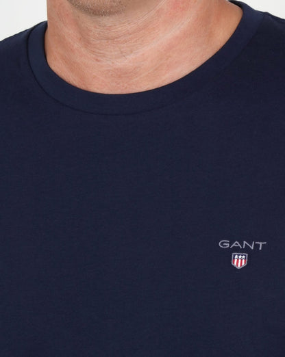 Gant Solides T-Shirt mit Rundhalsausschnitt, Marineblau
