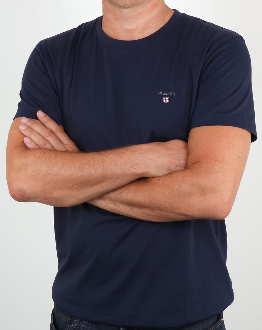 Gant Solides T-Shirt mit Rundhalsausschnitt, Marineblau