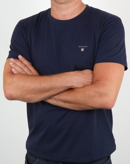 Gant Solides T-Shirt mit Rundhalsausschnitt, Marineblau