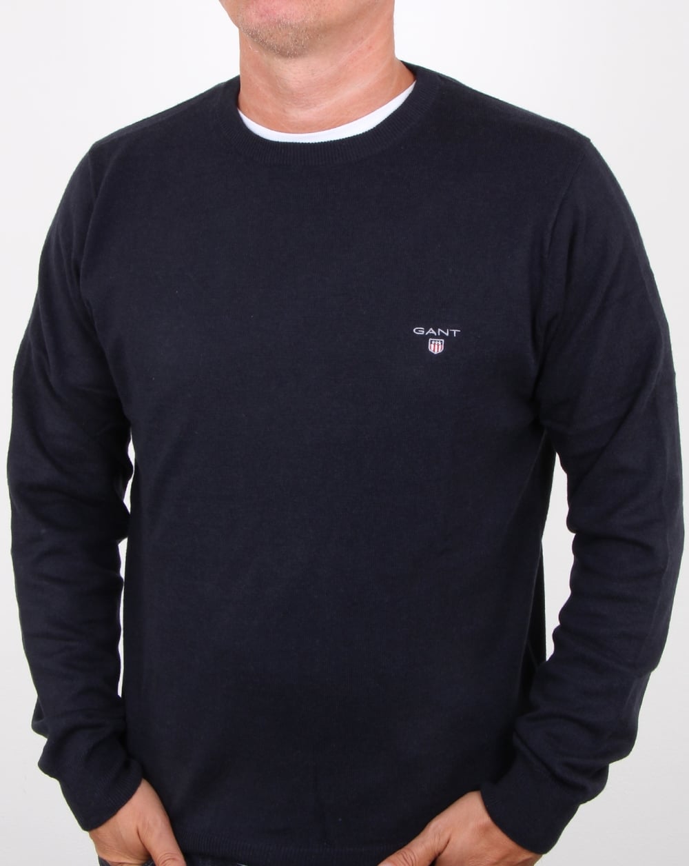 Gant Baumwoll-Woll-Rundpullover Marineblau