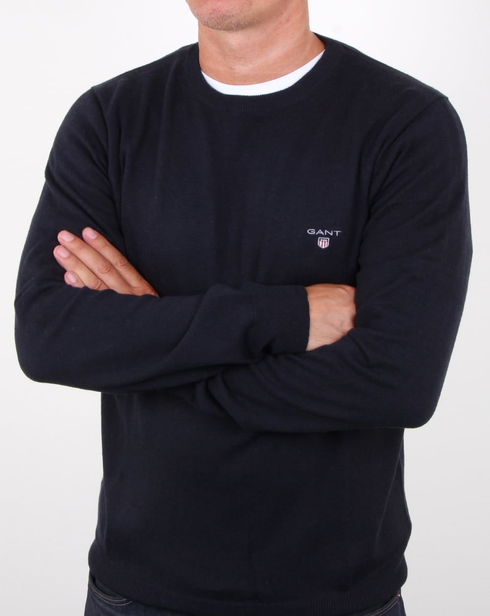 Gant Baumwoll-Woll-Rundpullover Marineblau