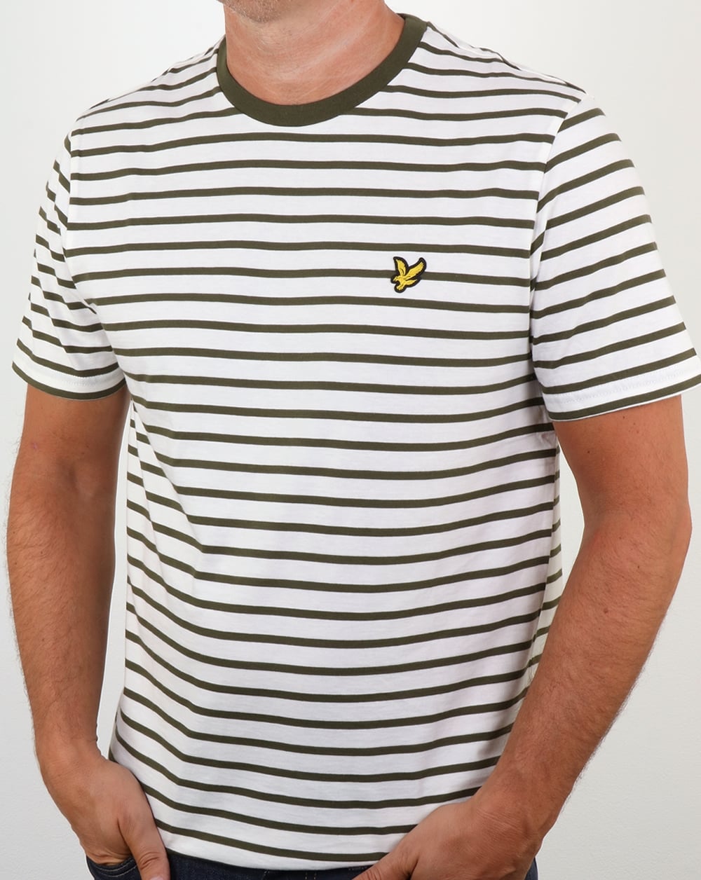 Lyle And Scott – T-Shirt mit Breton-Streifen in Olivgrün