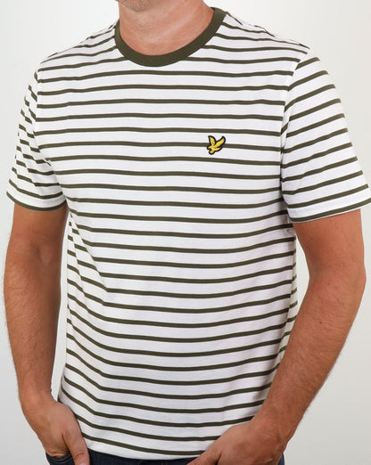 Lyle And Scott – T-Shirt mit Breton-Streifen in Olivgrün