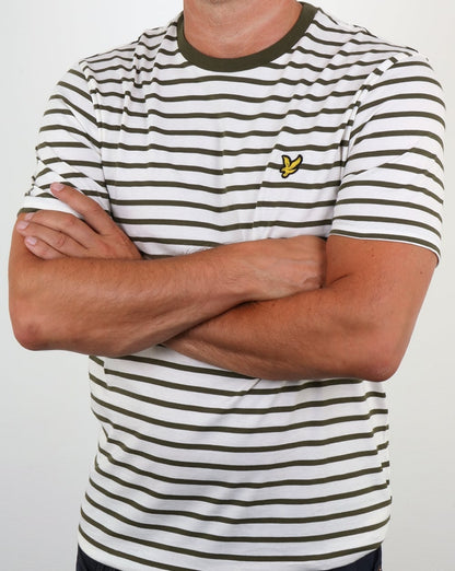 Lyle And Scott – T-Shirt mit Breton-Streifen in Olivgrün