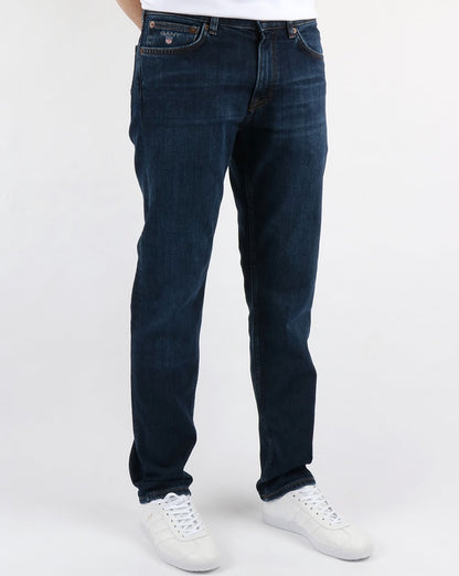 Gant – Regular Jeans in Dunkelblau mit Used-Effekt