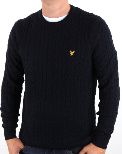 Lyle And Scott – Pullover mit Zopfmuster in Marineblau