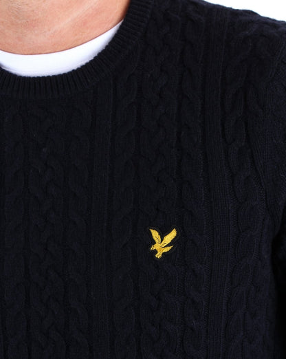 Lyle And Scott – Pullover mit Zopfmuster in Marineblau