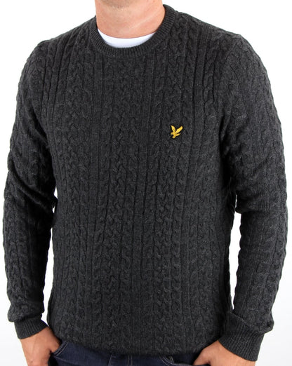 Lyle And Scott – Pullover mit Zopfmuster in Anthrazitmeliert