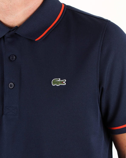 Lacoste Poloshirt mit Streifen Marineblau/Mexiko-Rot